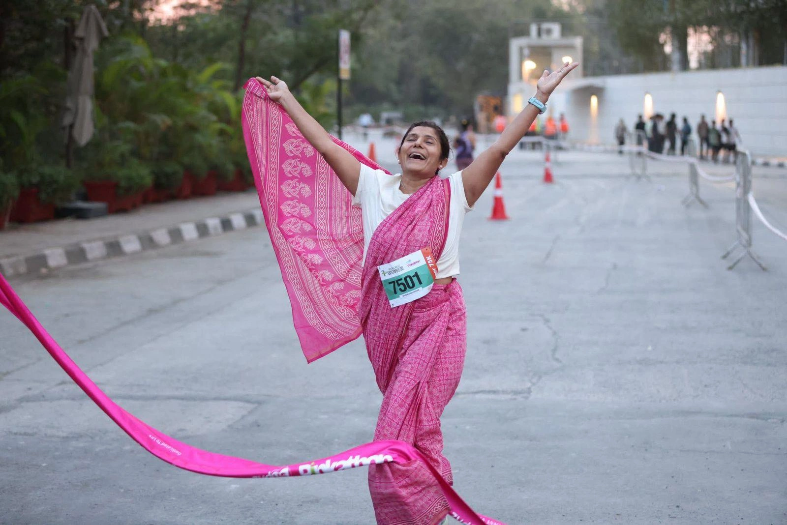 Dr. Bhavana Diyora completing her saree run